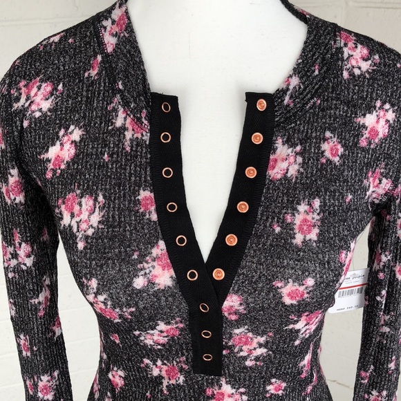 NWT Free People Intimately One of the Girls Printed Henley Top in Black Combo - Picture 4 of 11